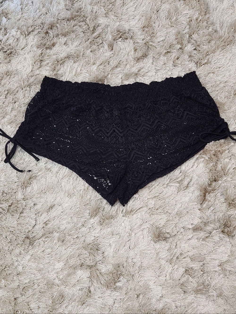 No Bounderies Black Crochet/Lace Swim Cover-Up Shorts